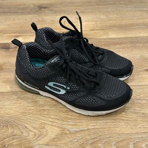 Skechers Women’s Air Cooled Memory Foam Black Sneakers w/ Turquoise -Sz 9